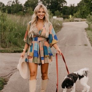 Dark Salmon Printed Smocked Romper